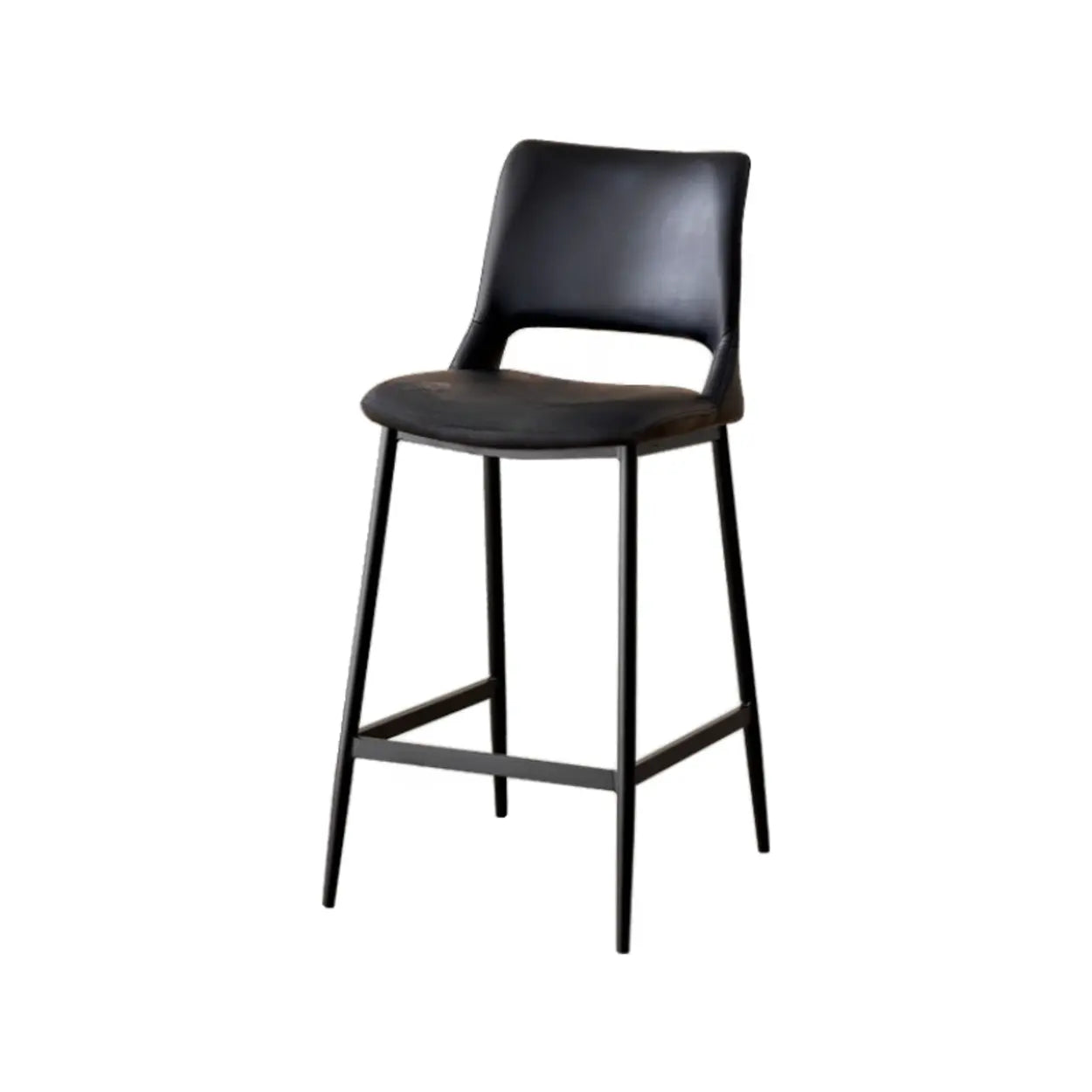 Minimalist Upholstered Low-Back Leather Saddle Bar Stool — Brown