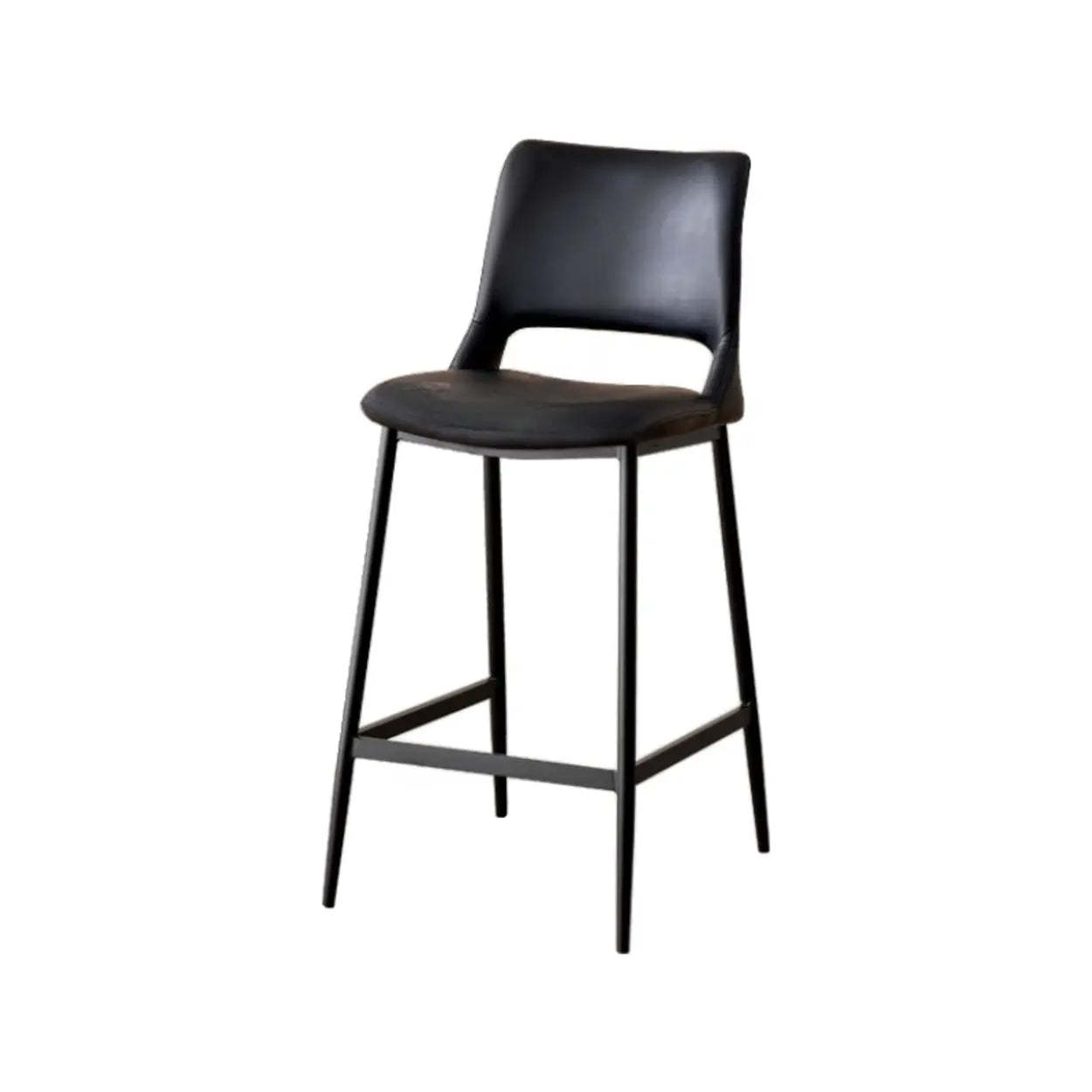 Minimalist Upholstered Low-Back Leather Saddle Bar Stool — Brown