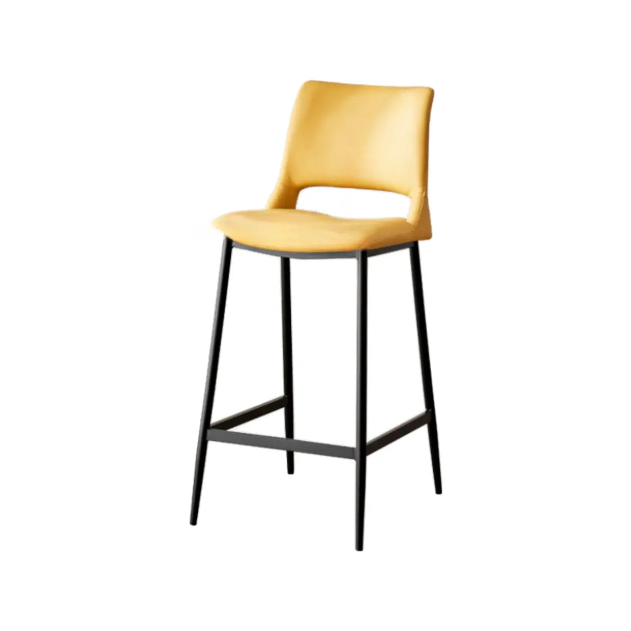Minimalist Upholstered Low-Back Leather Saddle Bar Stool — Khaki