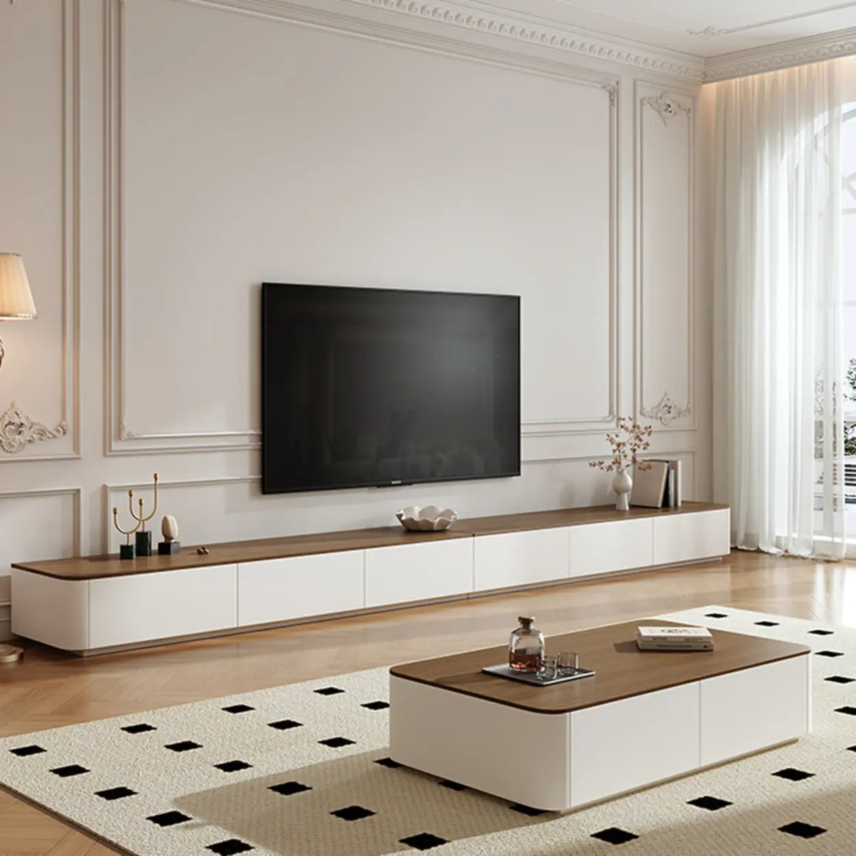Minimalist Walnut Top TV Stand with Cabinets