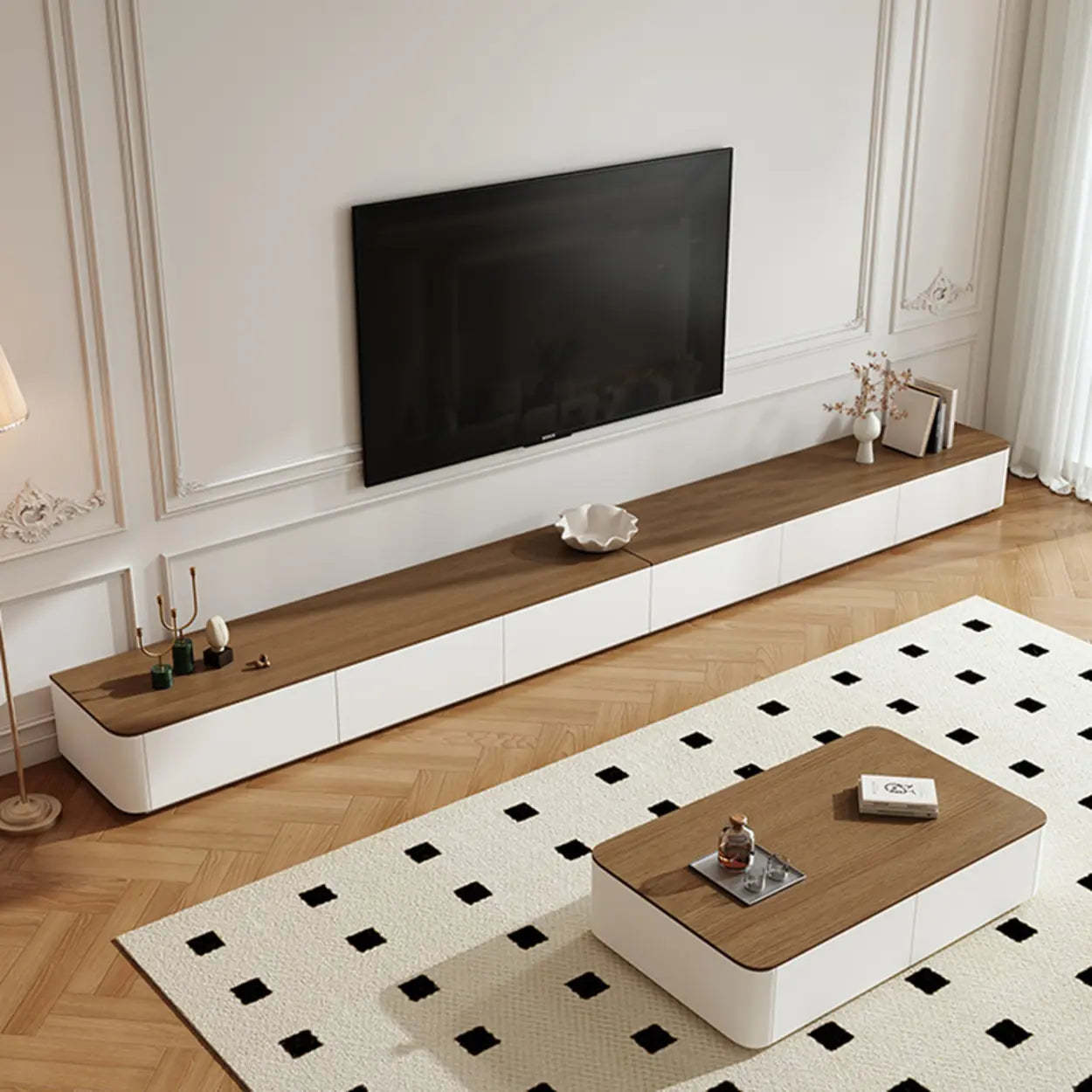 Minimalist Walnut Top TV Stand with Cabinets