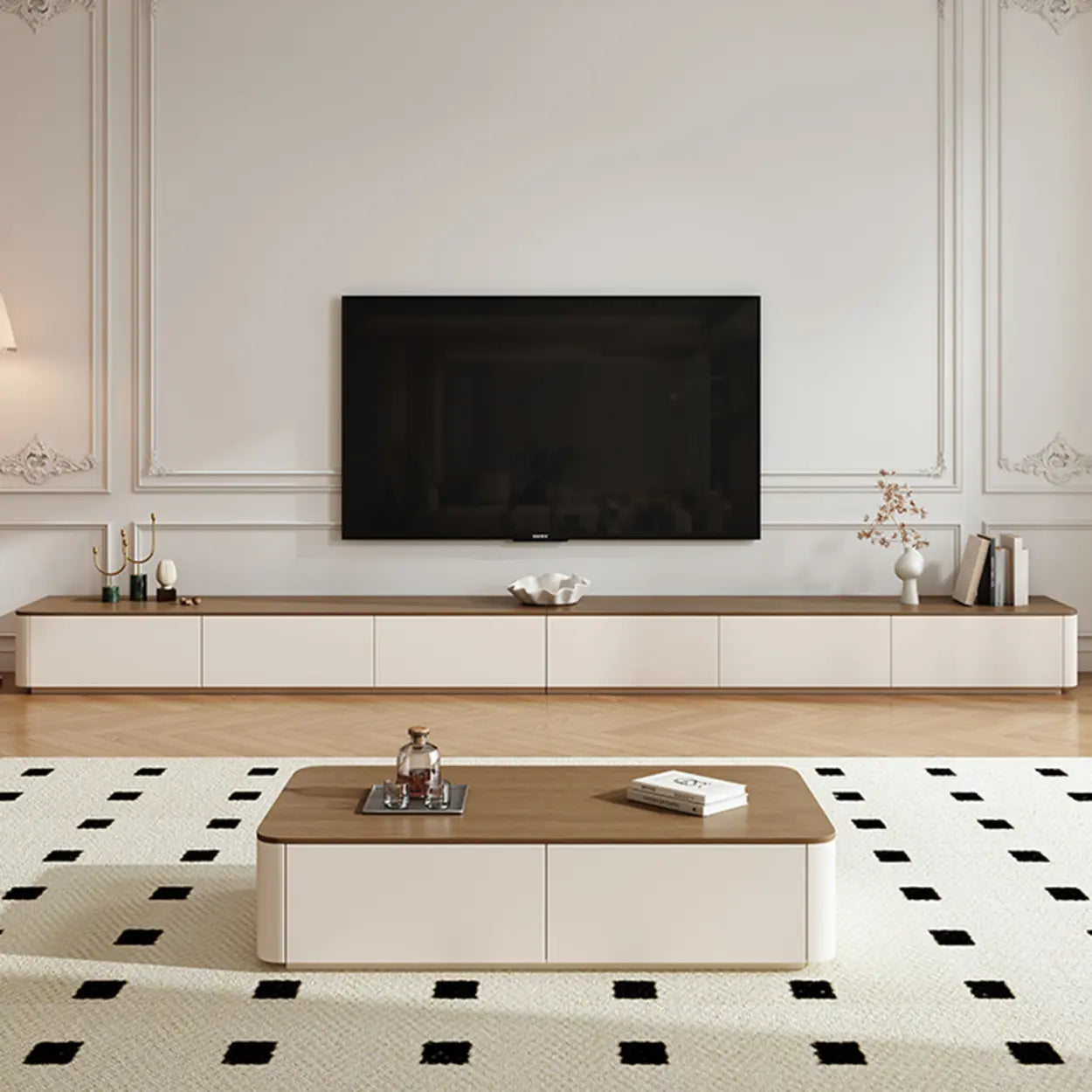 Minimalist Walnut Top TV Stand with Cabinets
