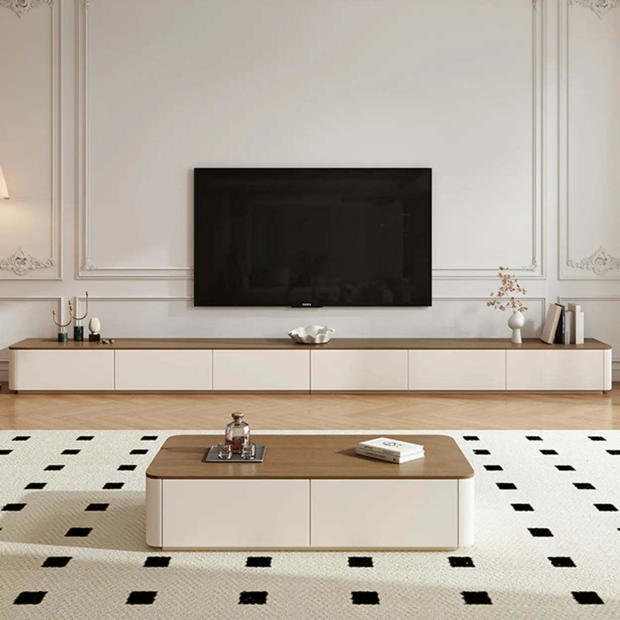 Minimalist Walnut Top TV Stand with Cabinets