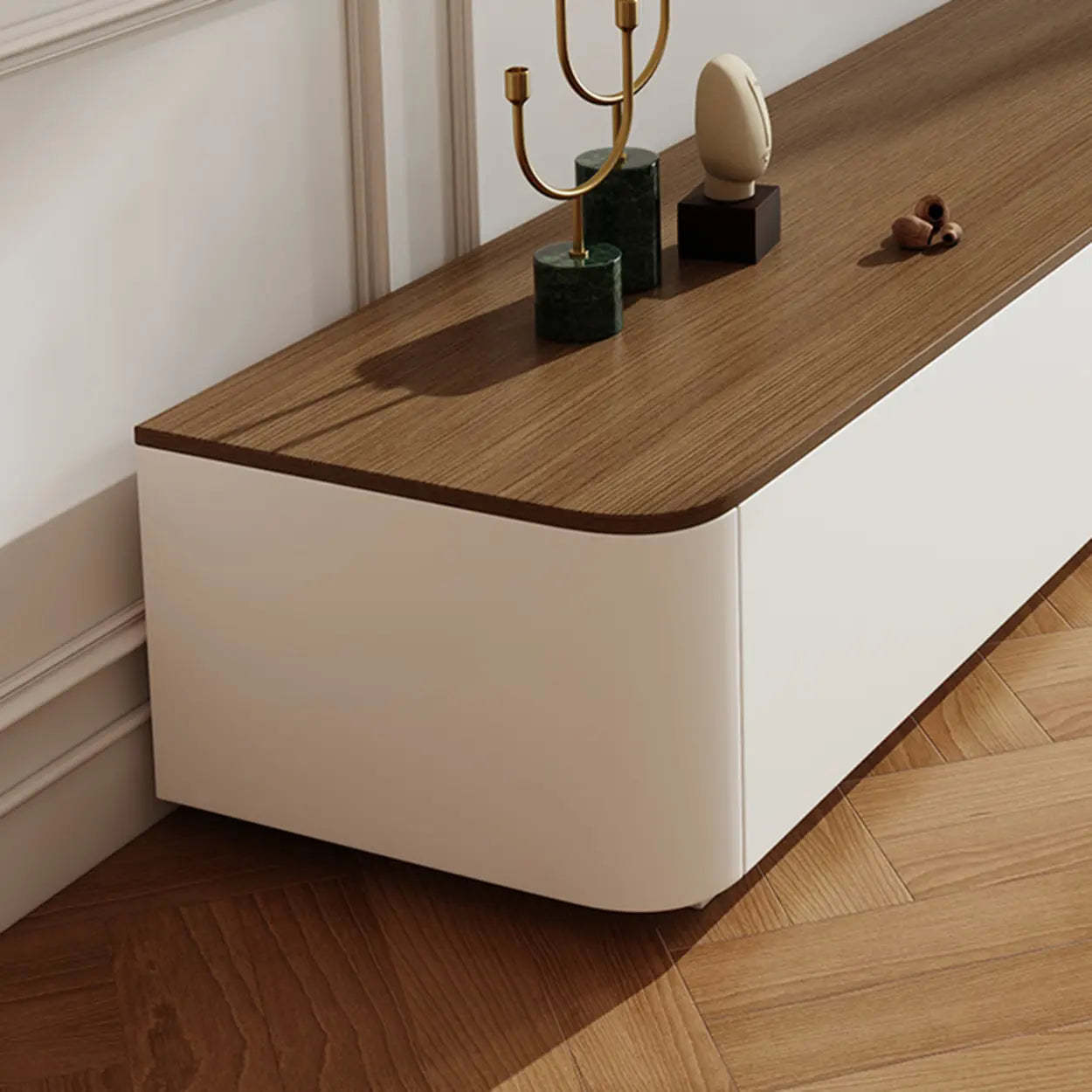 Minimalist Walnut Top TV Stand with Cabinets