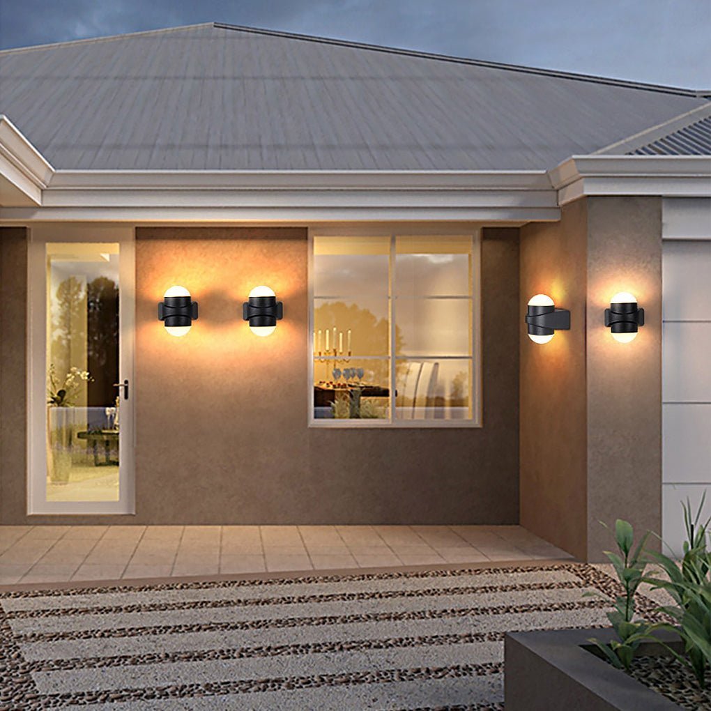 Round Waterproof LED Black Modern Up and Down Lights Outdoor Wall Sconces-Lighom