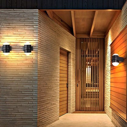 Round Waterproof LED Black Modern Up and Down Lights Outdoor Wall Sconces-Lighom