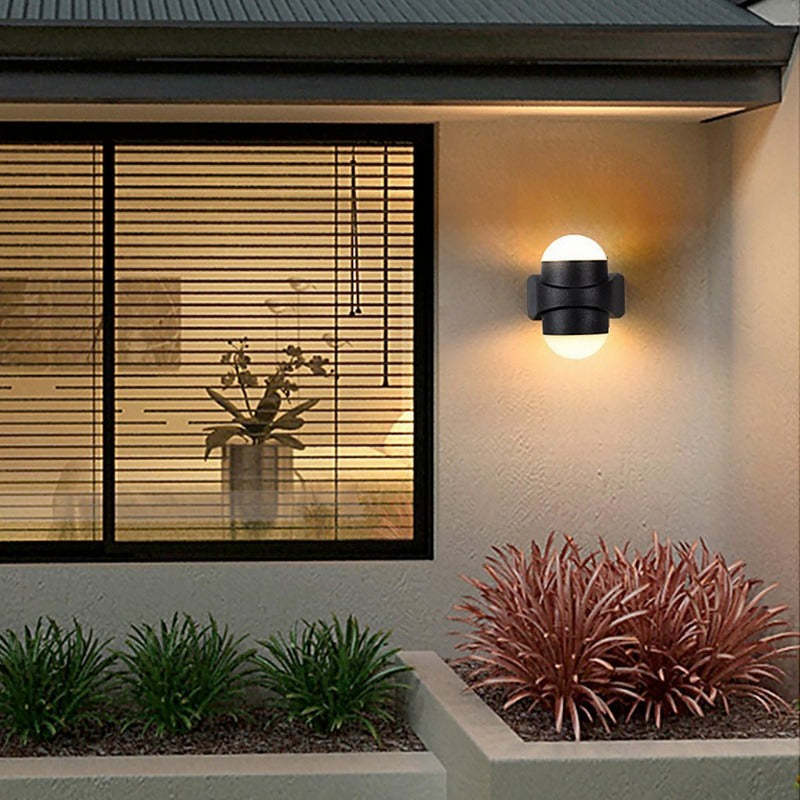 Round Waterproof LED Black Modern Up and Down Lights Outdoor Wall Sconces-Lighom