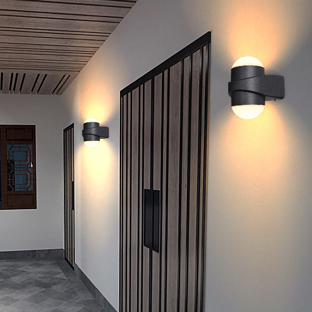 Round Waterproof LED Black Modern Up and Down Lights Outdoor Wall Sconces-Lighom