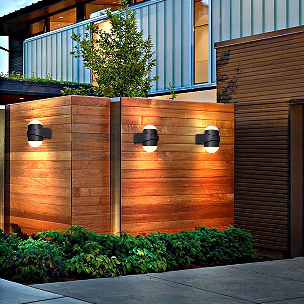 Round Waterproof LED Black Modern Up and Down Lights Outdoor Wall Sconces-Lighom