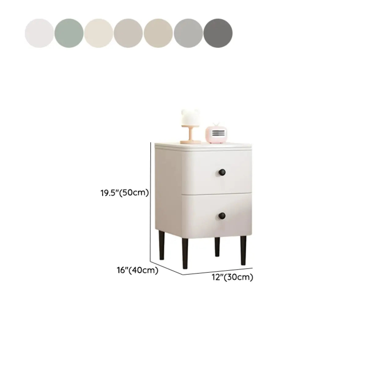 Minimalist White Marble Top Nightstand with Drawers — Dark Gray