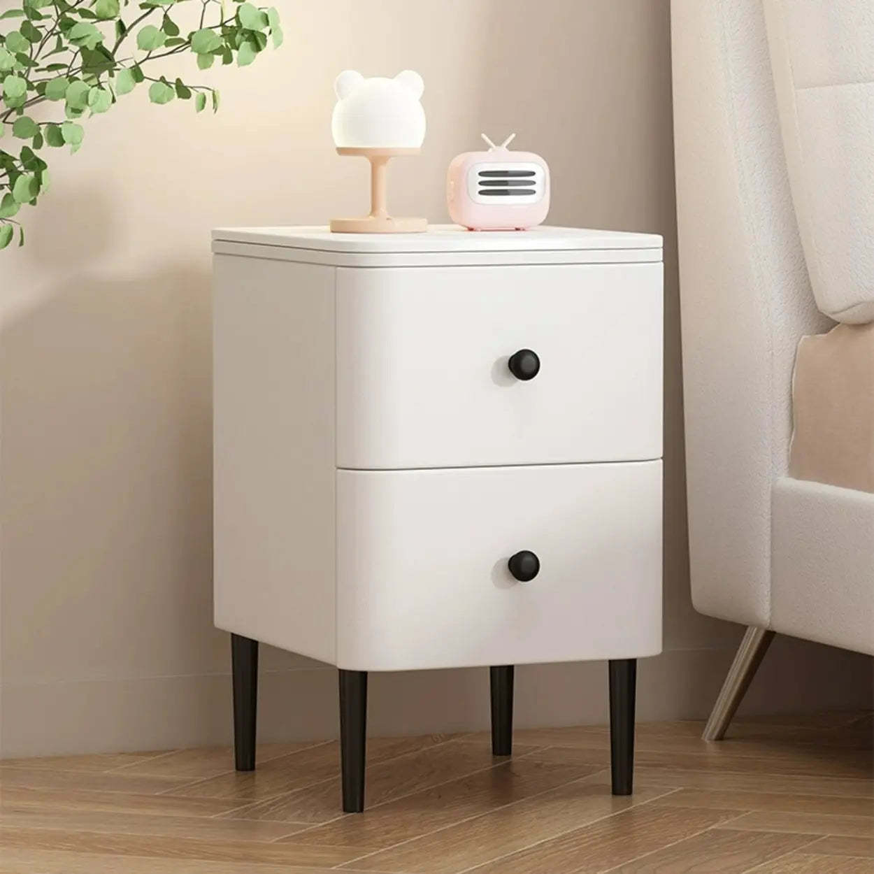 Lighom modern top drawers gray nightstands in marble — 16" L x 16" W x 20" H / White