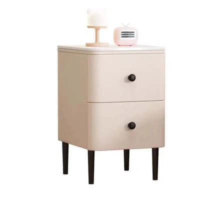 Minimalist White Marble Top Nightstand with Drawers — Cream Gray
