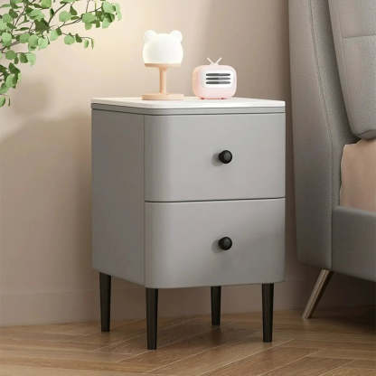 Minimalist White Marble Top Nightstand with Drawers — Milky Green
