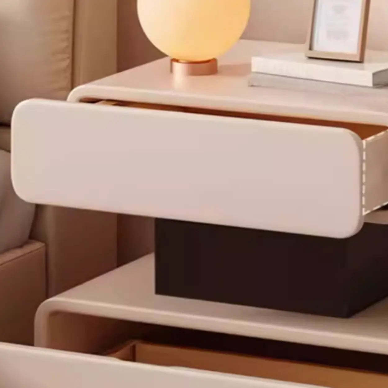 Minimalist White Nightstand with Drawer — Dark Coffee
