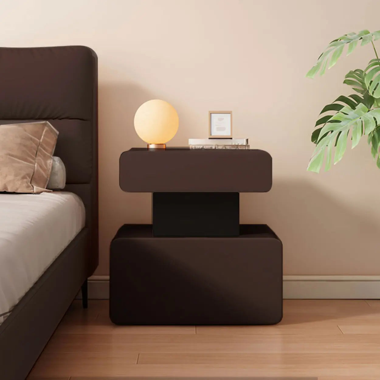 Minimalist White Nightstand with Drawer — Light Gray