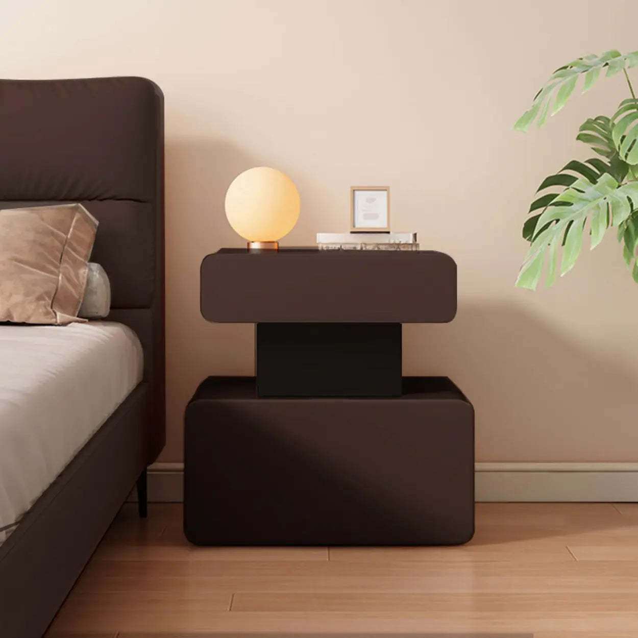 Minimalist White Nightstand with Drawer — Light Gray