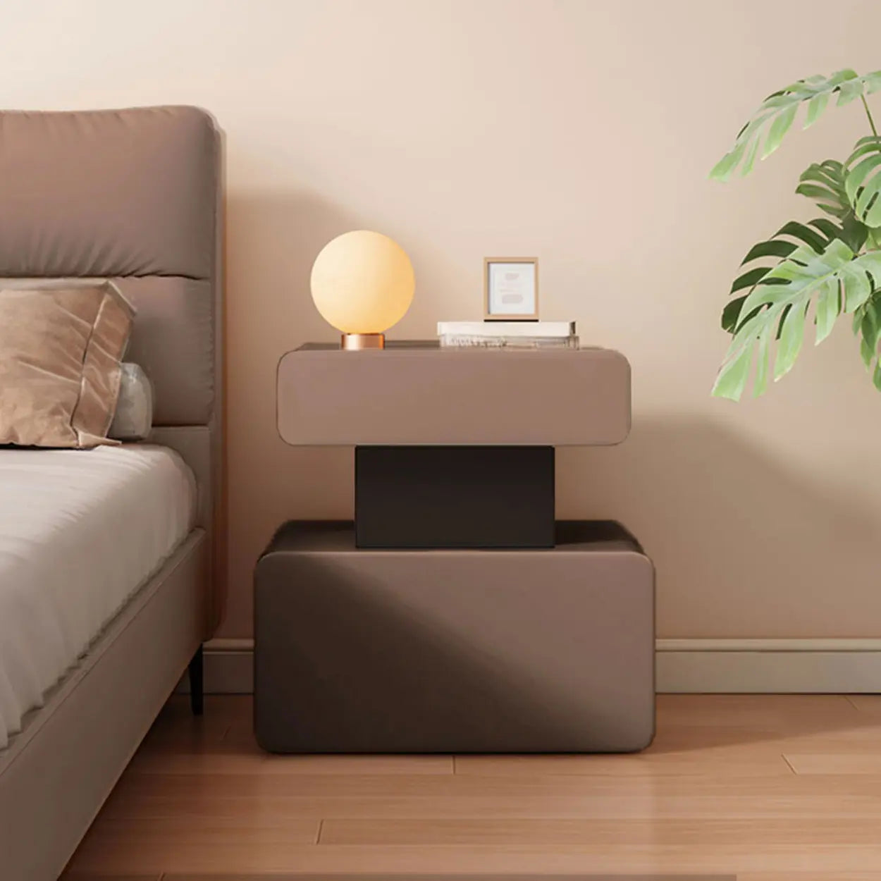 Minimalist White Nightstand with Drawer — Black