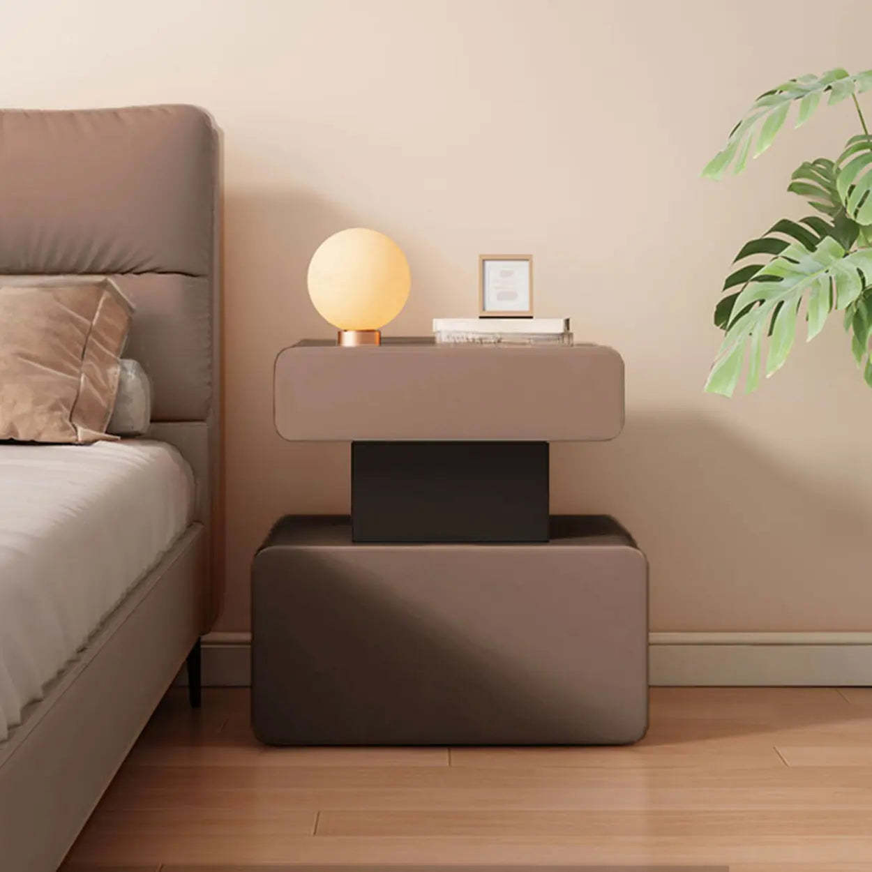 Minimalist White Nightstand with Drawer — Black