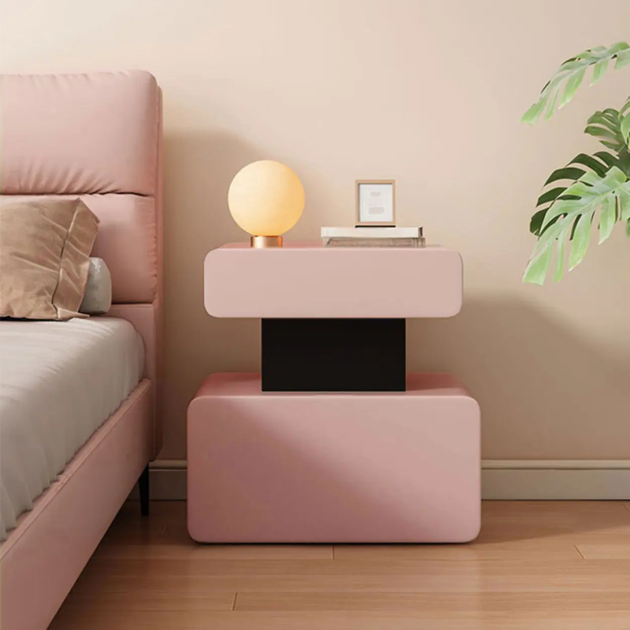 Minimalist White Nightstand with Drawer — Khaki