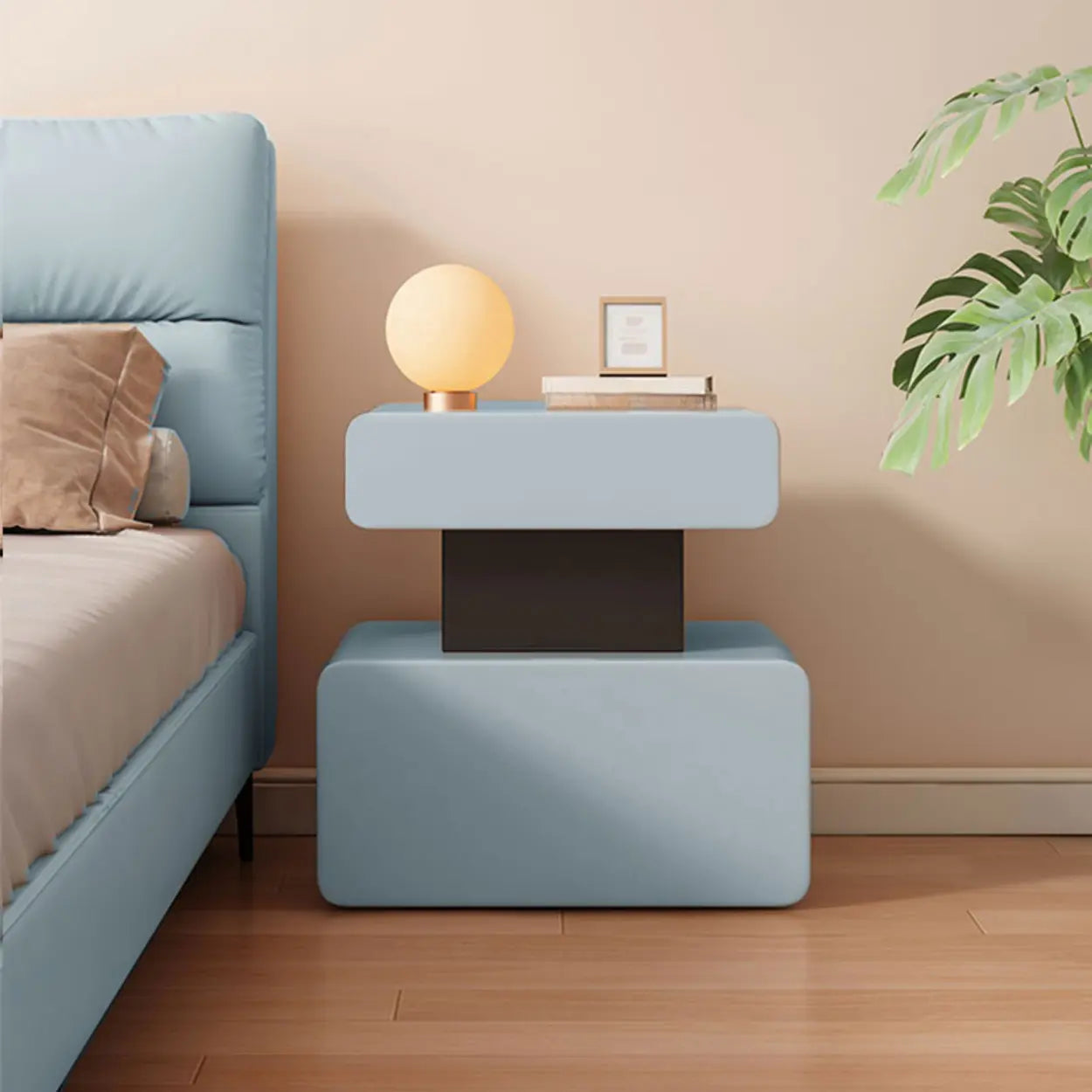 Minimalist White Nightstand with Drawer — Light Coffee