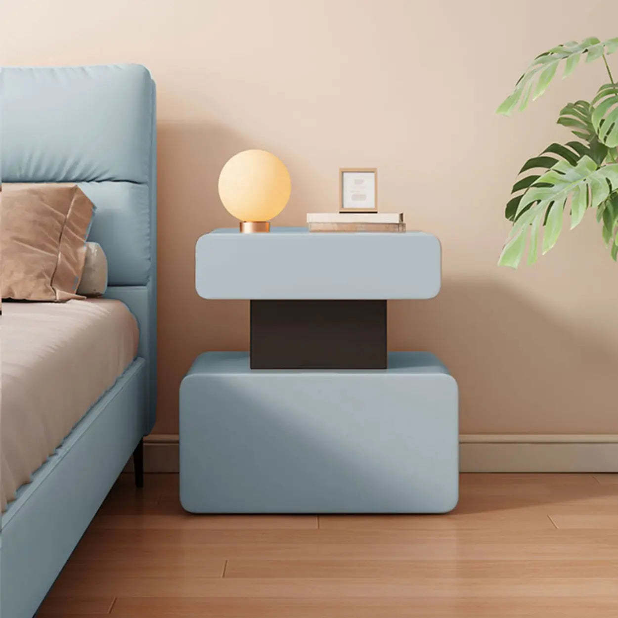 Minimalist White Nightstand with Drawer — Light Coffee