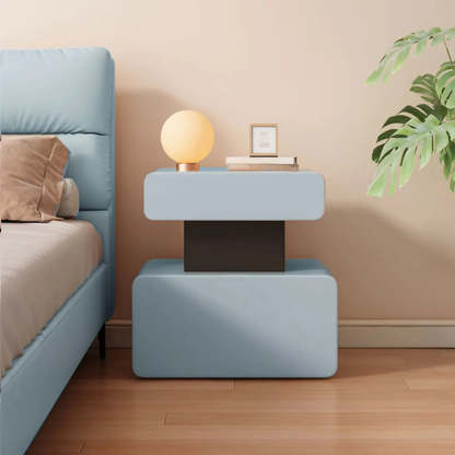 Minimalist White Nightstand with Drawer — Light Coffee