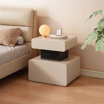 Minimalist White Nightstand with Drawer — Black