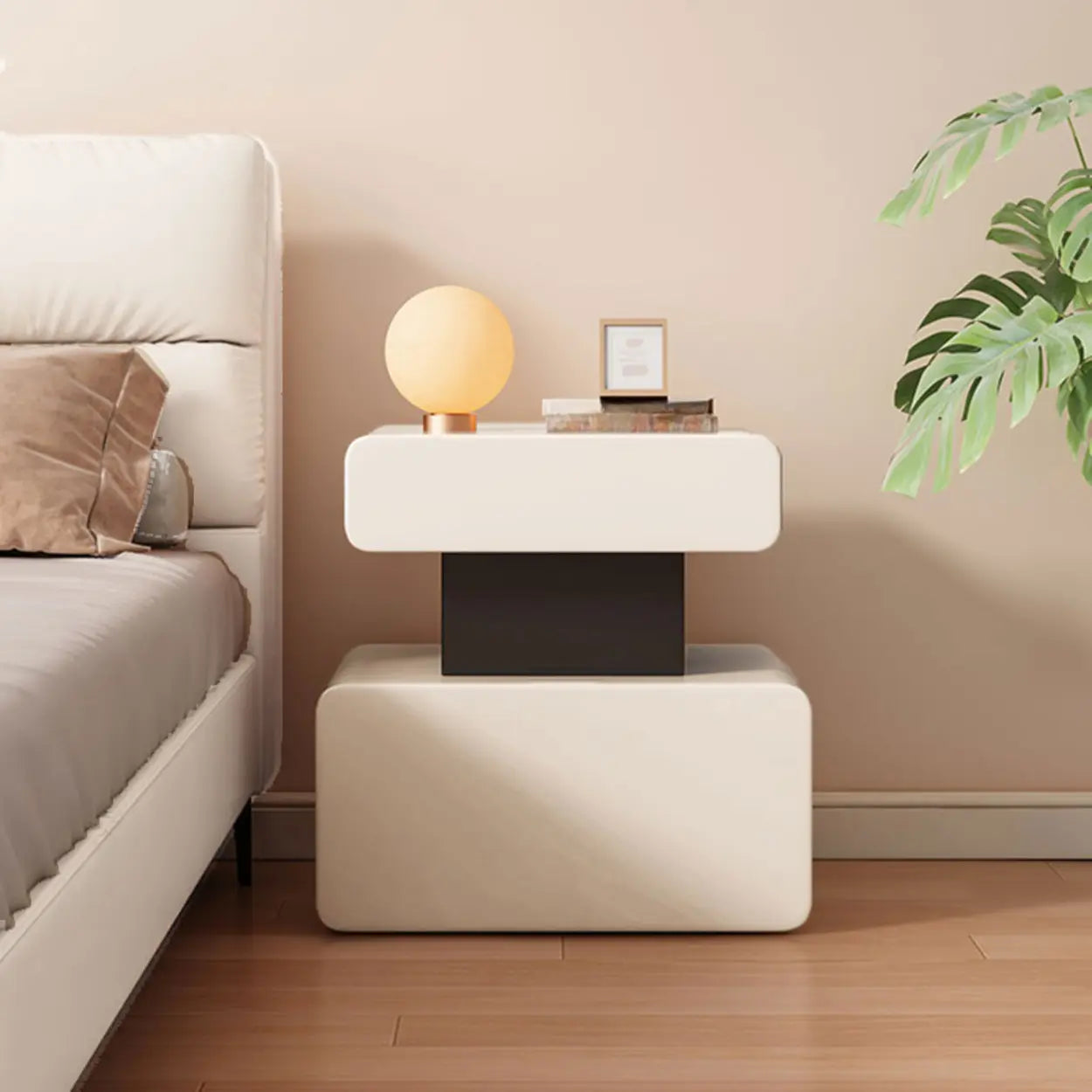 Minimalist White Nightstand with Drawer — Off-White