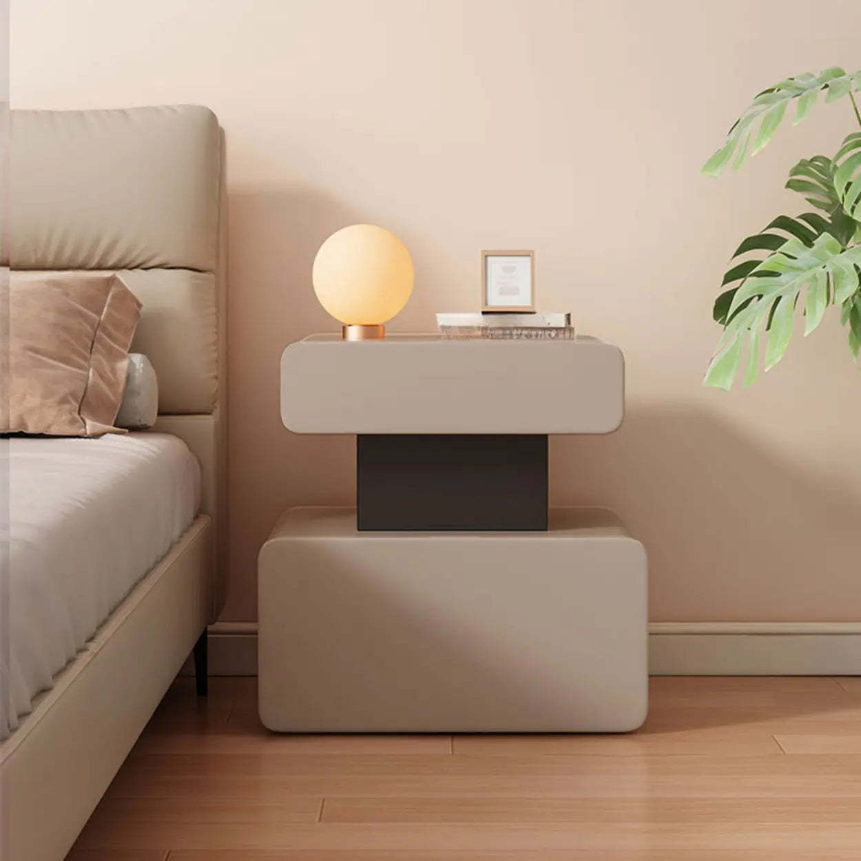 Minimalist White Nightstand with Drawer — Khaki