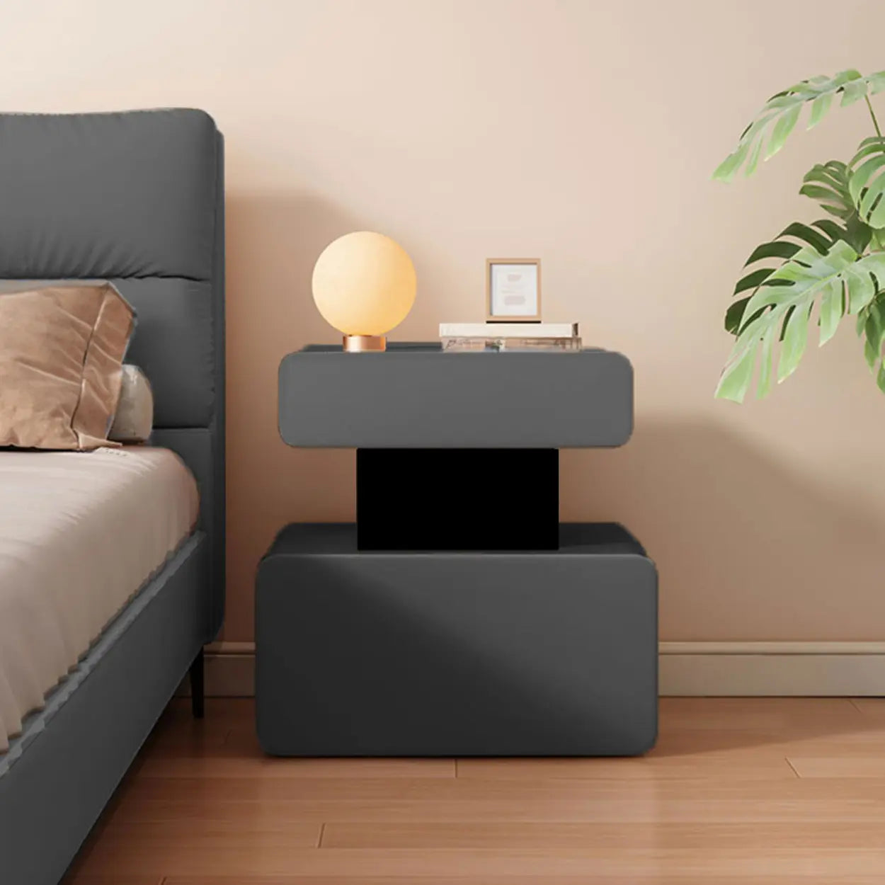 Minimalist White Nightstand with Drawer — Pink