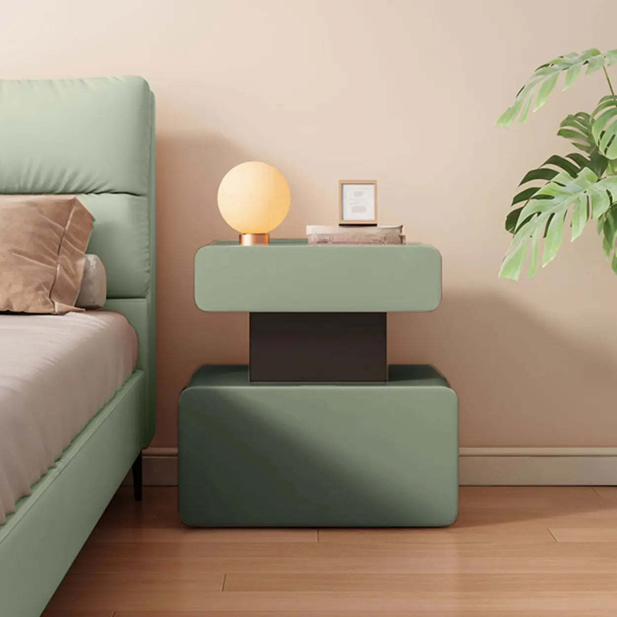 Minimalist White Nightstand with Drawer — Dark Gray