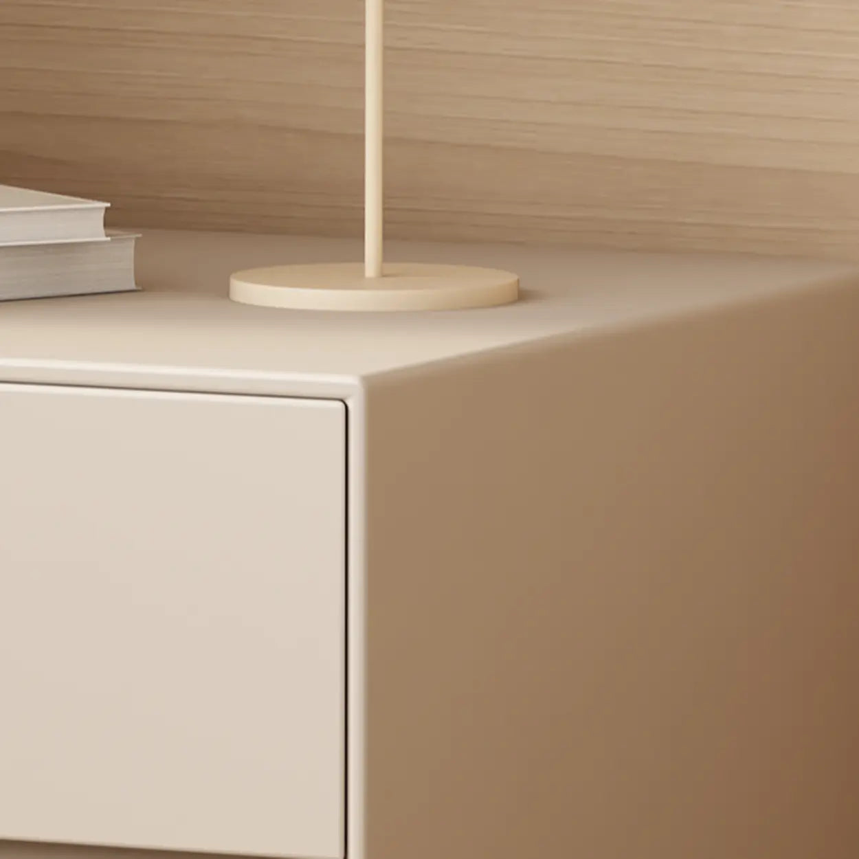Minimalist White Nightstand with Drawers — Milk Tea Color