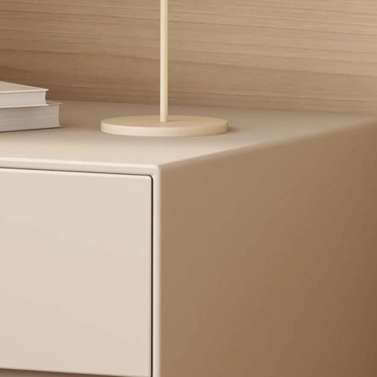 Minimalist White Nightstand with Drawers — Milk Tea Color