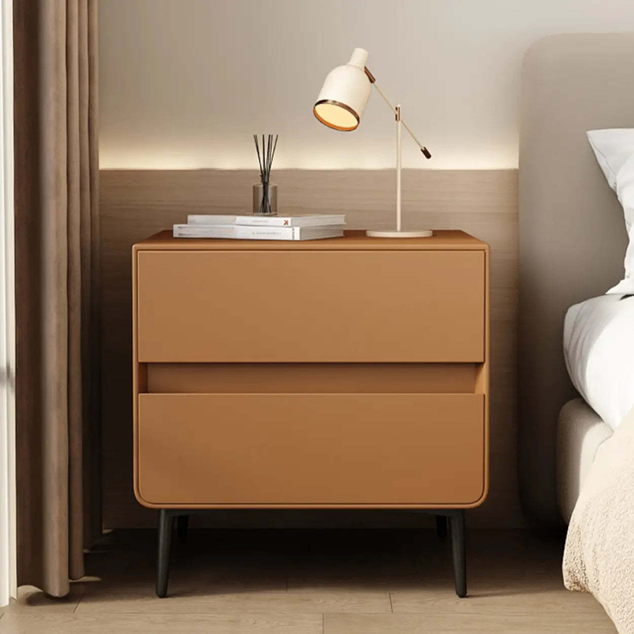 Minimalist White Nightstand with Drawers — Blue