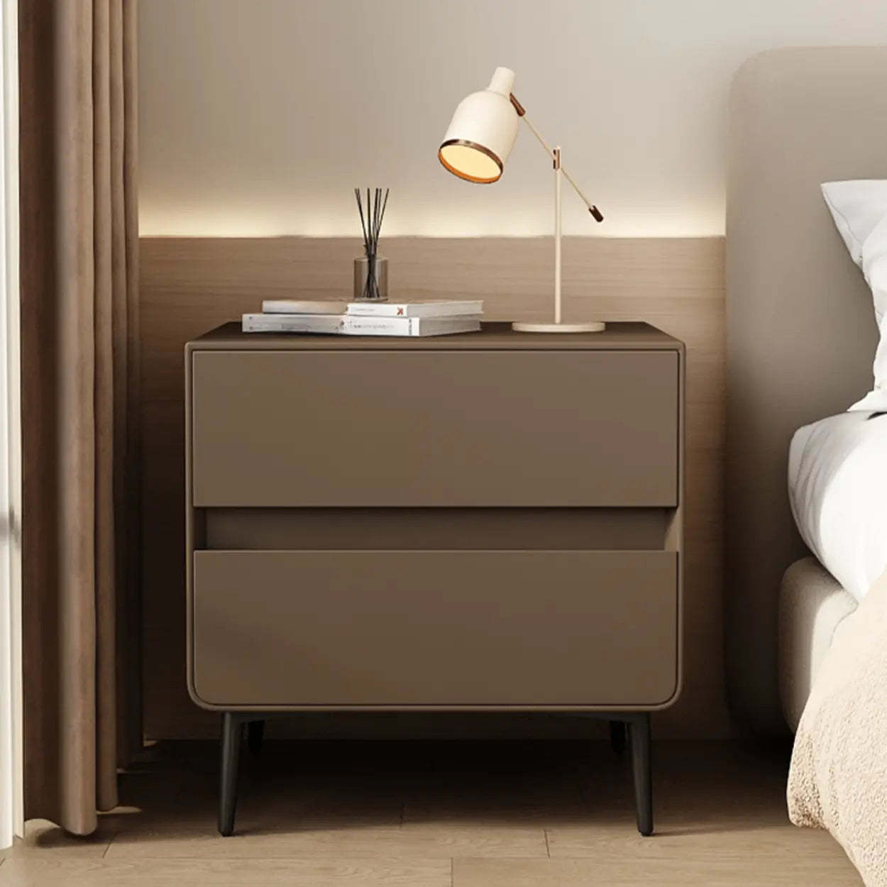 Minimalist White Nightstand with Drawers — Blue