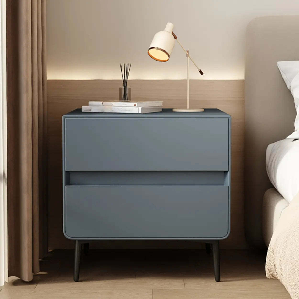 Minimalist White Nightstand with Drawers — Green