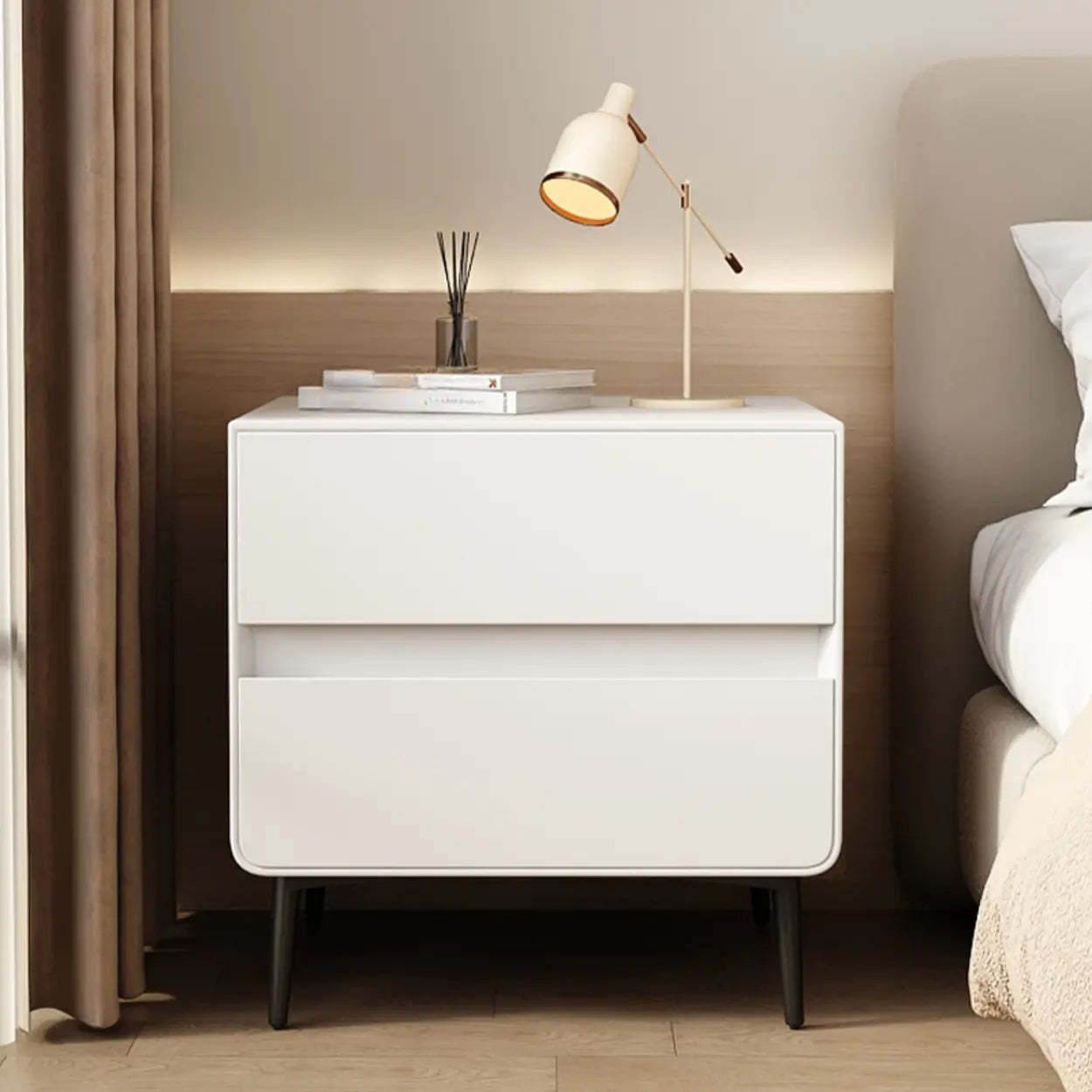Minimalist White Nightstand with Drawers — White