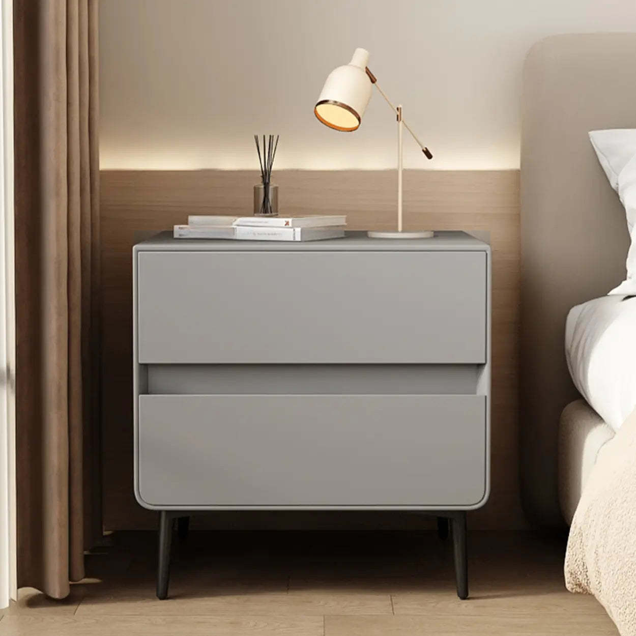 Minimalist White Nightstand with Drawers — White