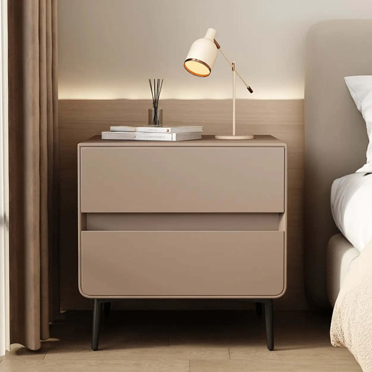 Minimalist White Nightstand with Drawers — Off-White