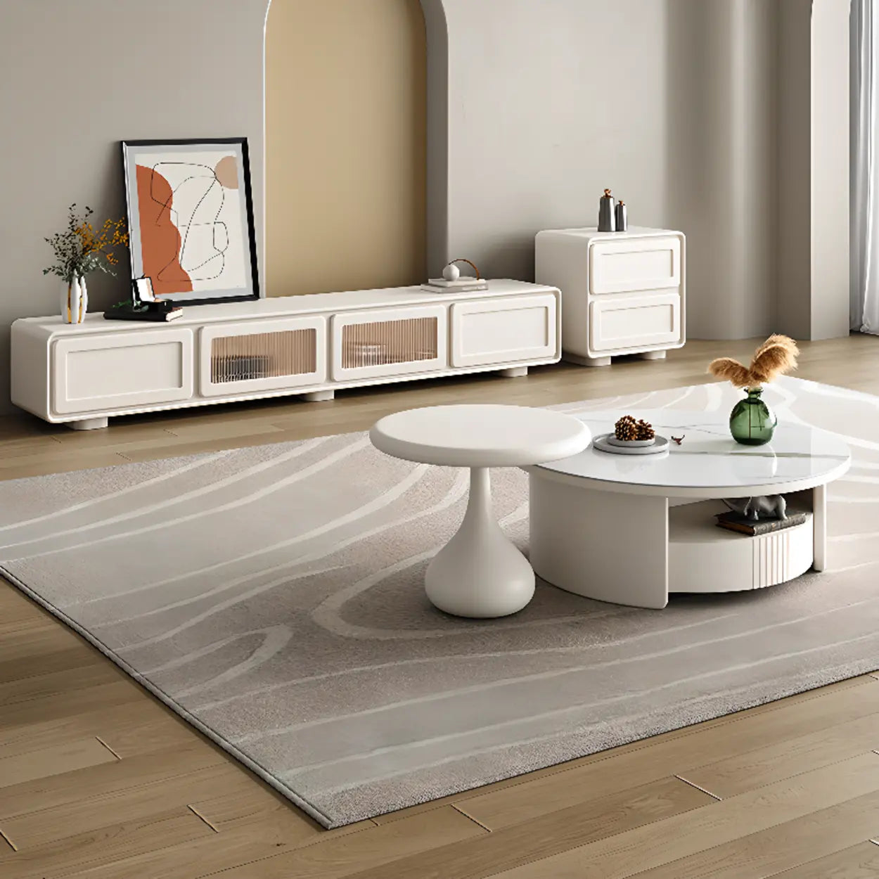 White modern storage stand tv stands — 87" L x 16" W x 14" H