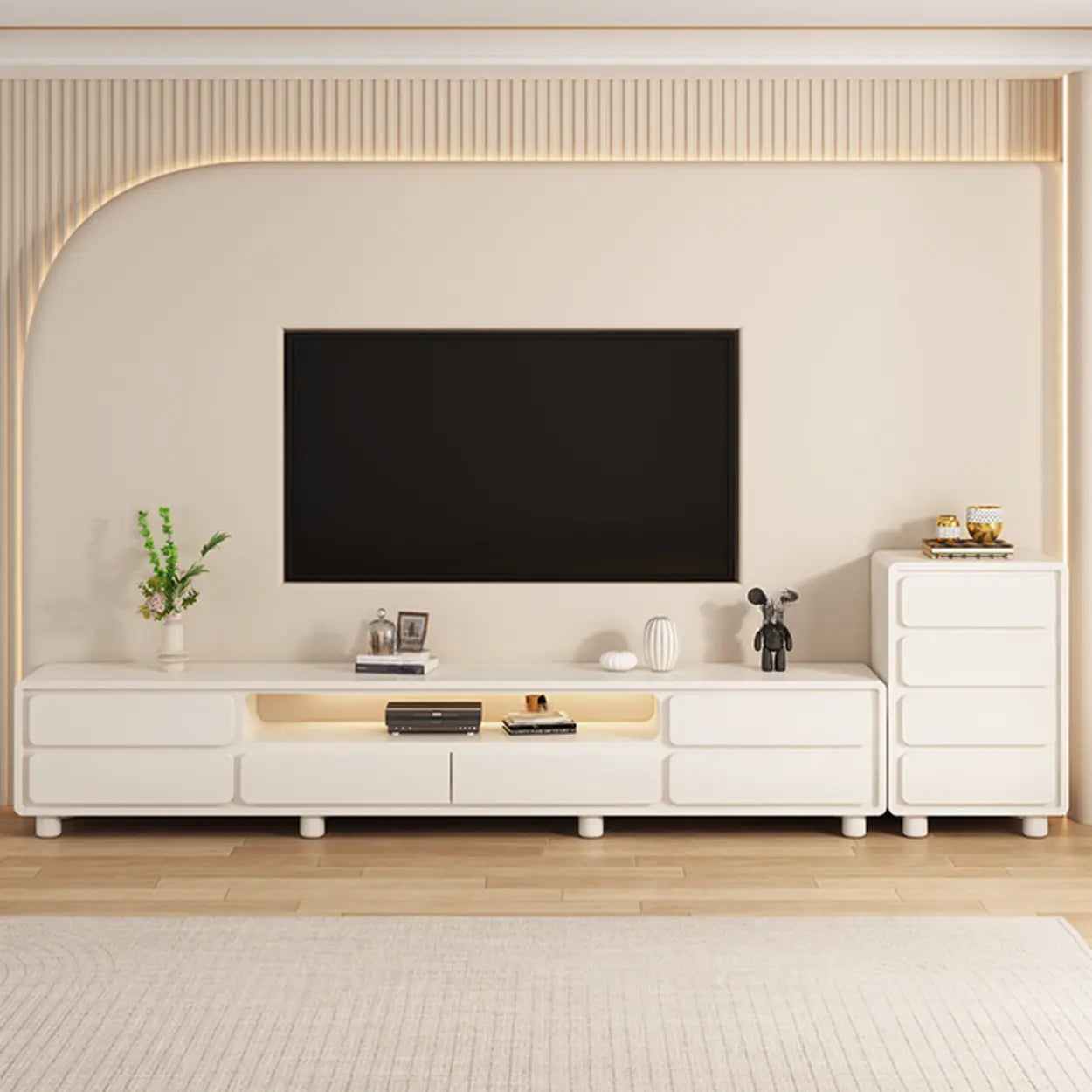 Minimalist White TV Stand with Drawers