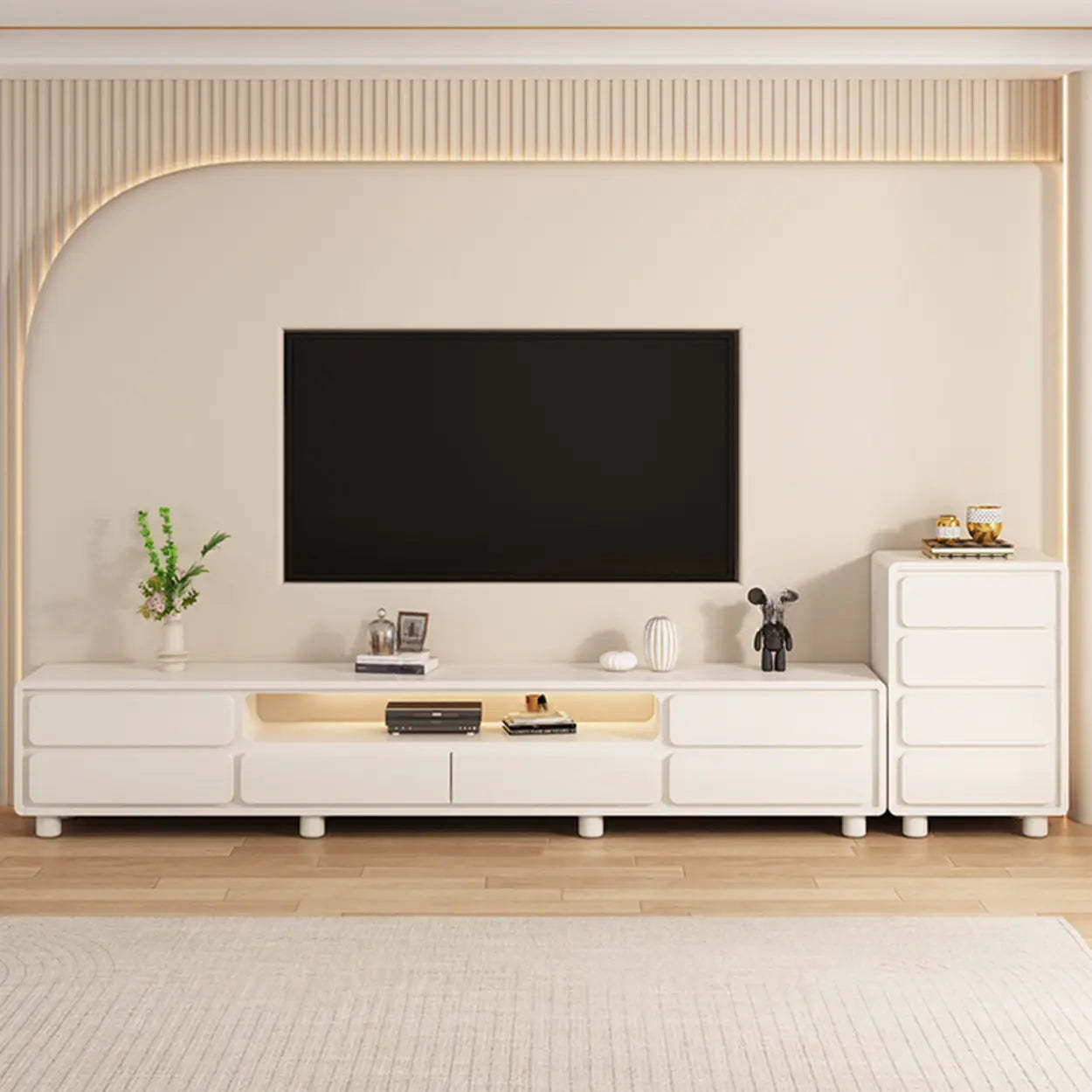 Minimalist White TV Stand with Drawers