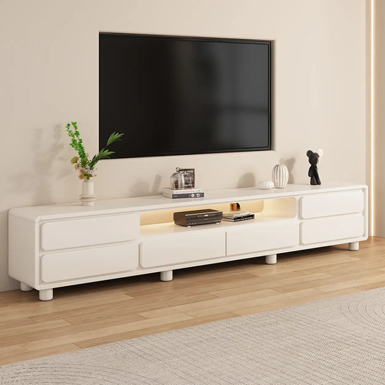 Minimalist White TV Stand with Drawers