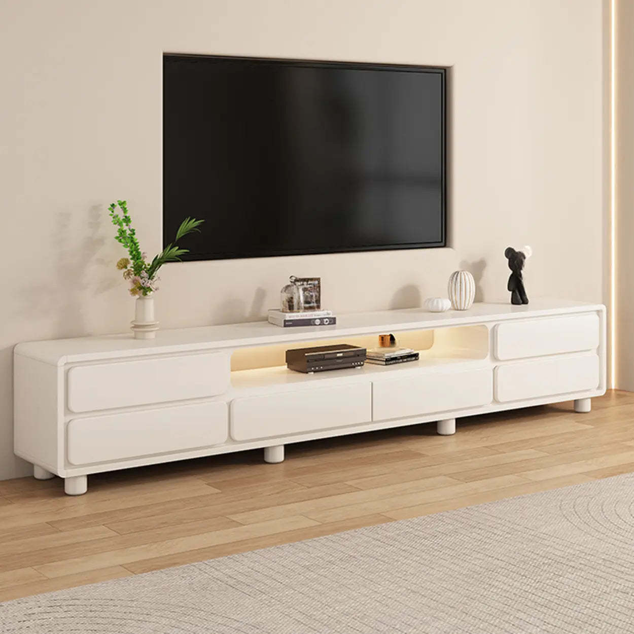 Minimalist White TV Stand with Drawers