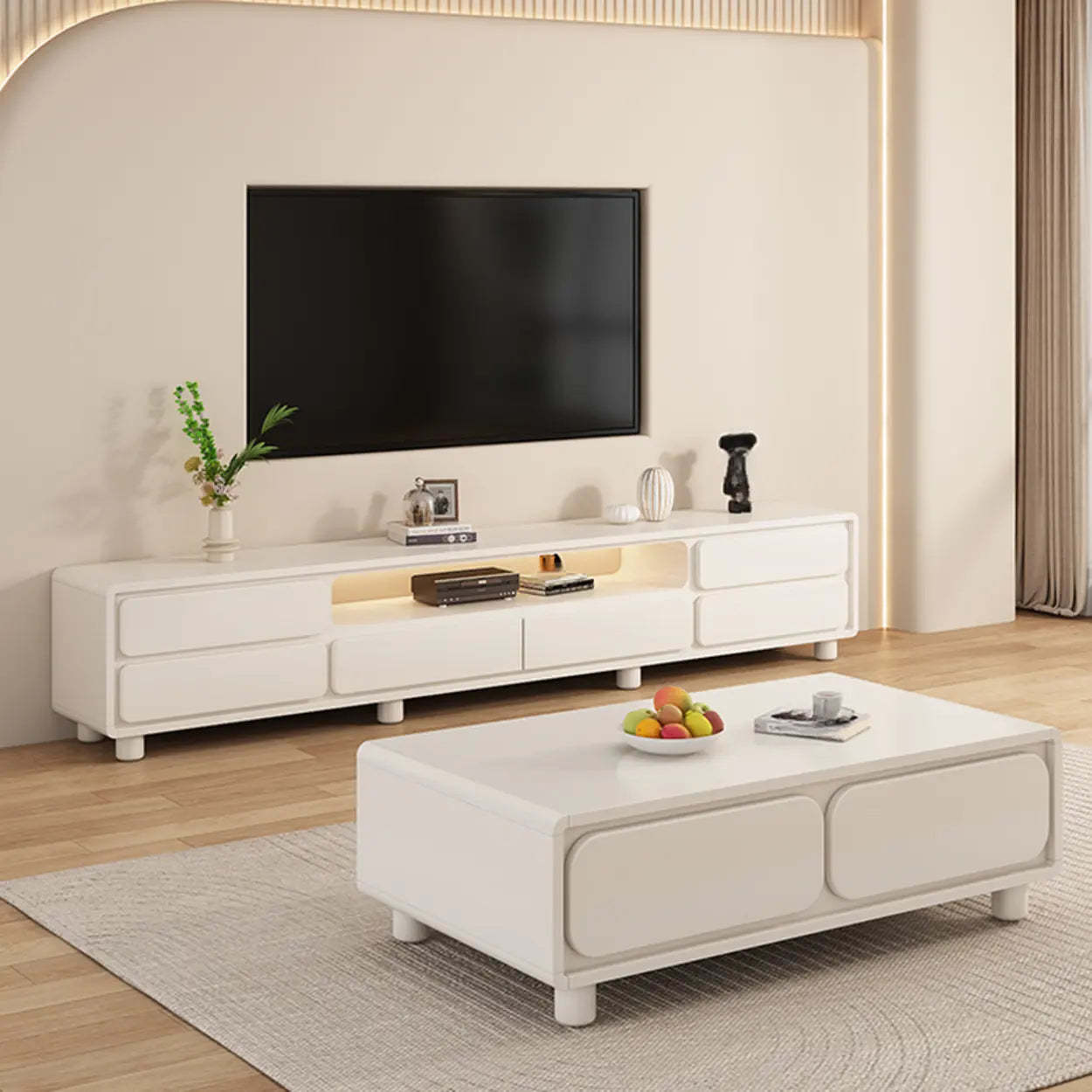 Minimalist White TV Stand with Drawers