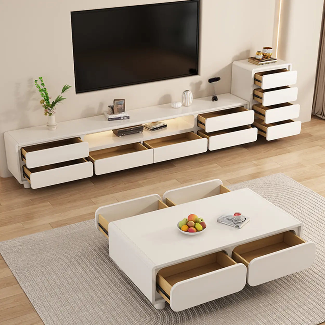 Minimalist White TV Stand with Drawers