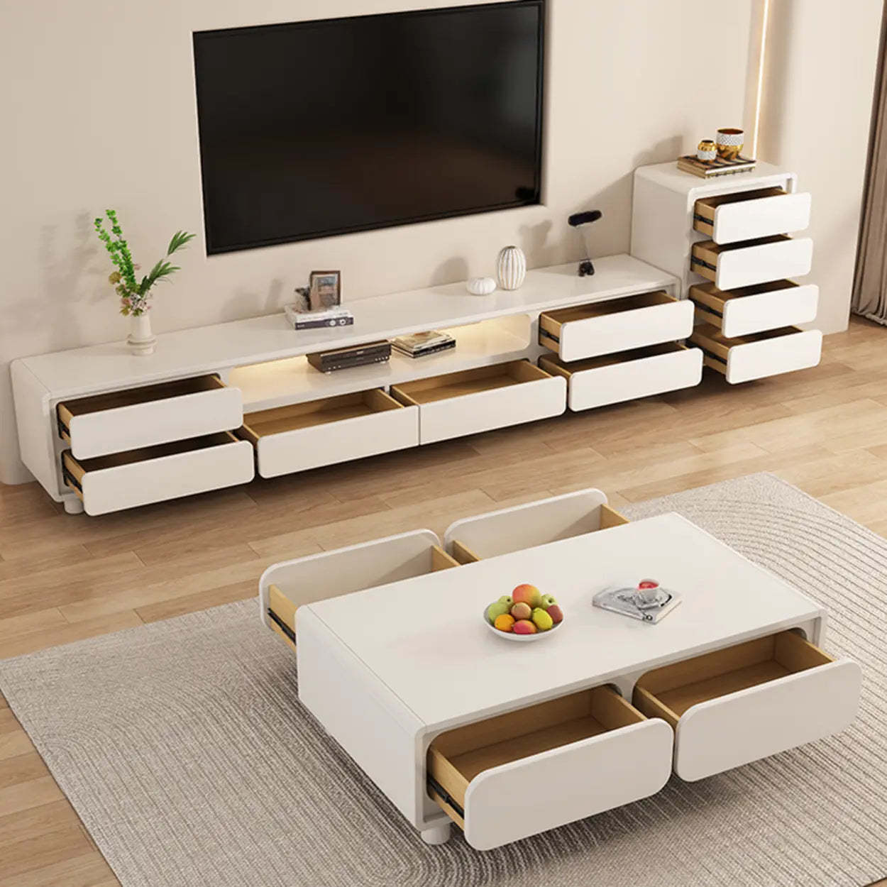 Minimalist White TV Stand with Drawers