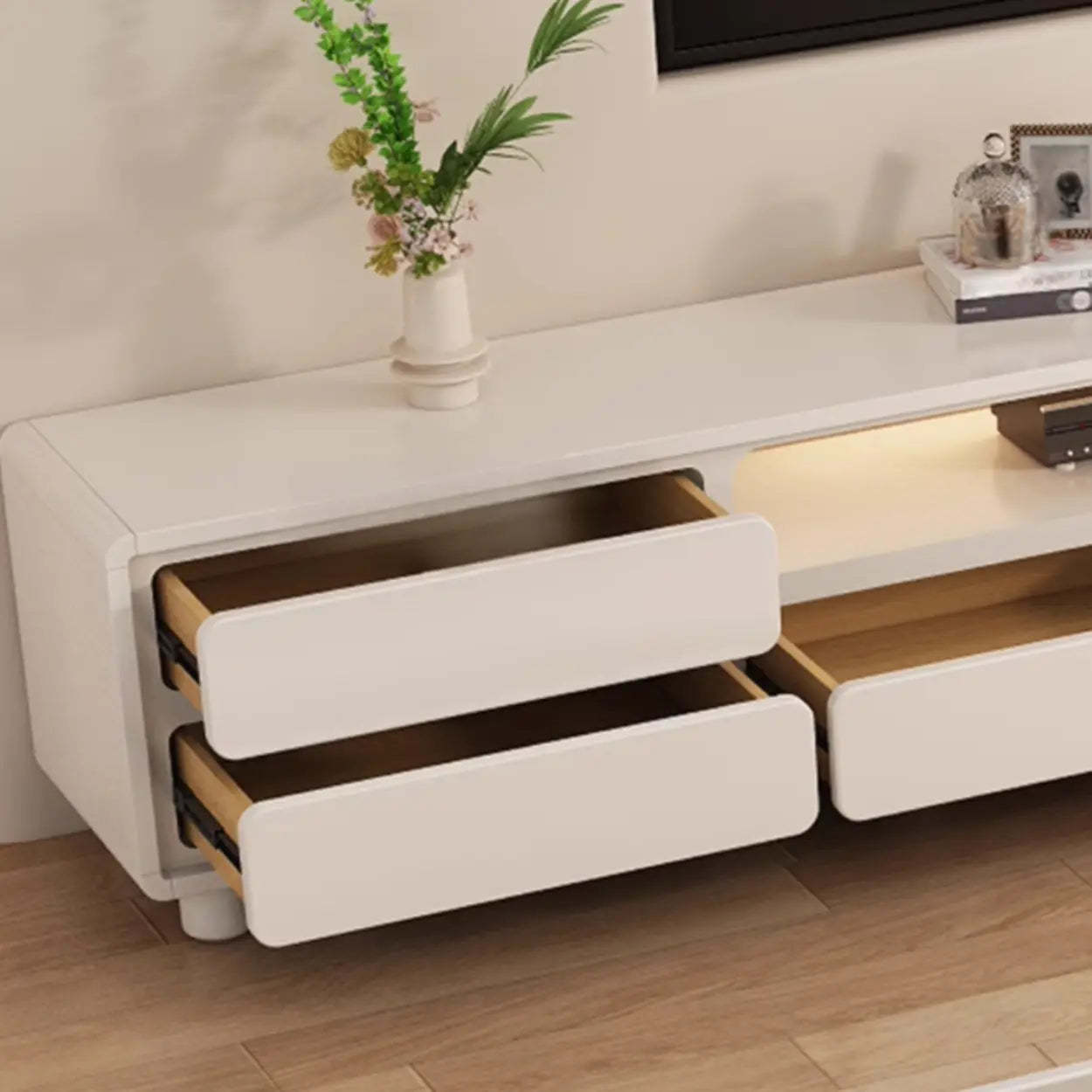 Minimalist White TV Stand with Drawers