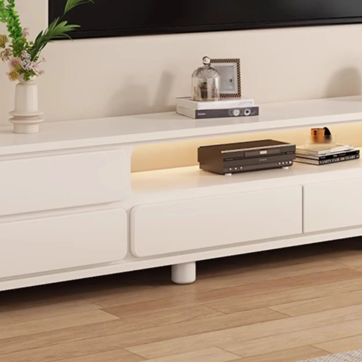 Minimalist White TV Stand with Drawers