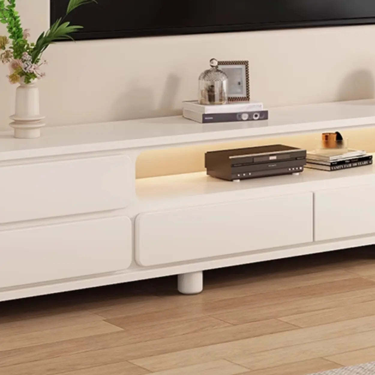 Minimalist White TV Stand with Drawers
